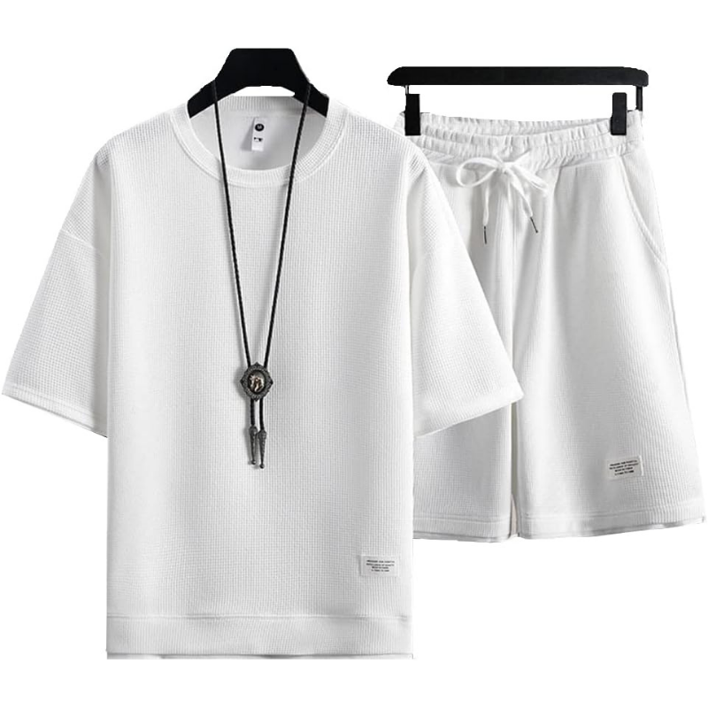 Men's Waffle T-shirt Shorts Set