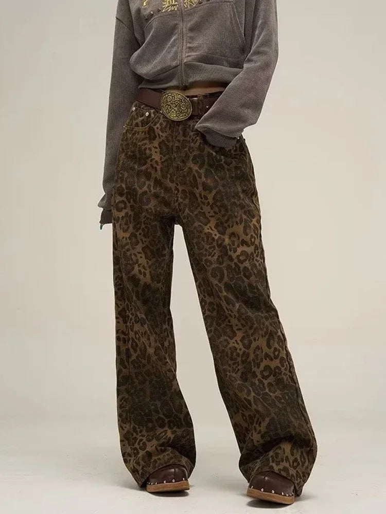 Women's Leopard Print Denim Pants