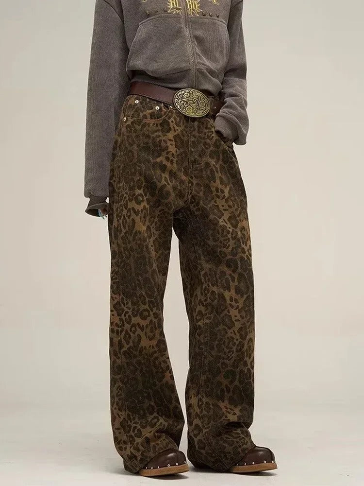 Women's Leopard Print Denim Pants