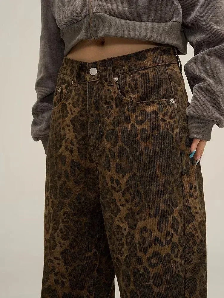 Women's Leopard Print Denim Pants