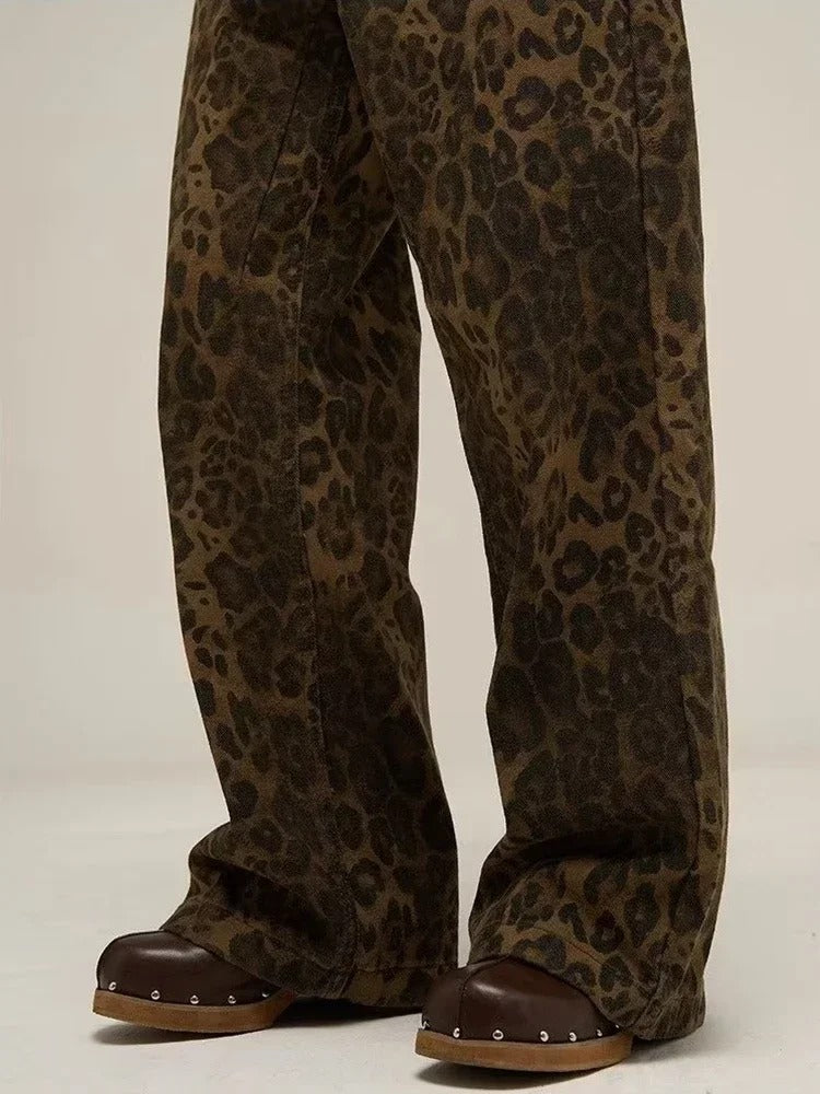 Women's Leopard Print Denim Pants